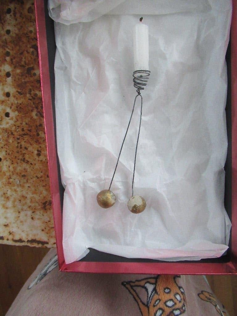antiek kaars KERSTBOOM HANGER +DUBBELE BALLETJES/feathertree, Ophalen of Verzenden