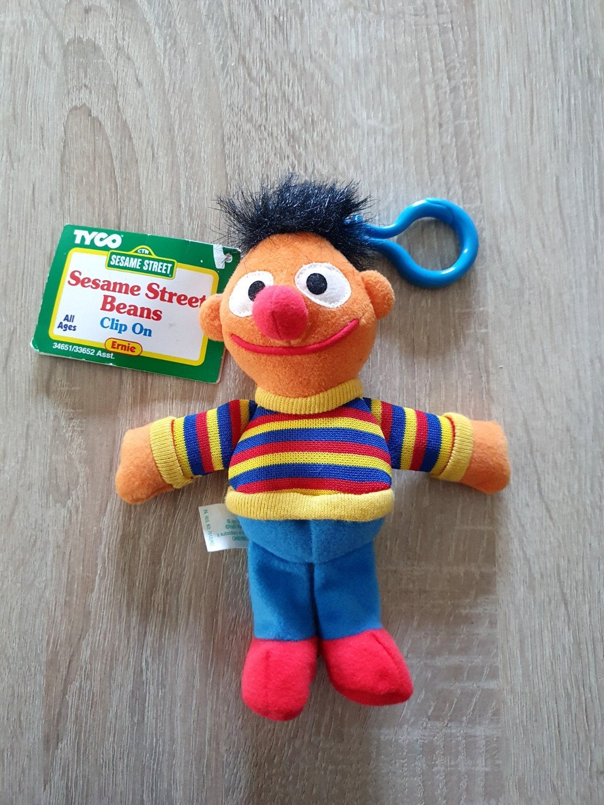 Vintage Ernie Sesamstraat sleutelhanger knuffel Tyco 1997, Oranje, Overige merken, Overige karakters, Overige typen