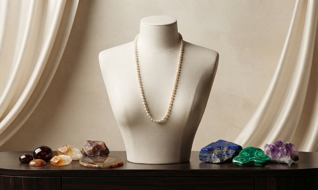 Vintage Lange Parels Ketting Wit Ivoorkleur Gekeurd 835 JK, Ophalen of Verzenden, Gebruikt, Wit, Steen of Mineraal