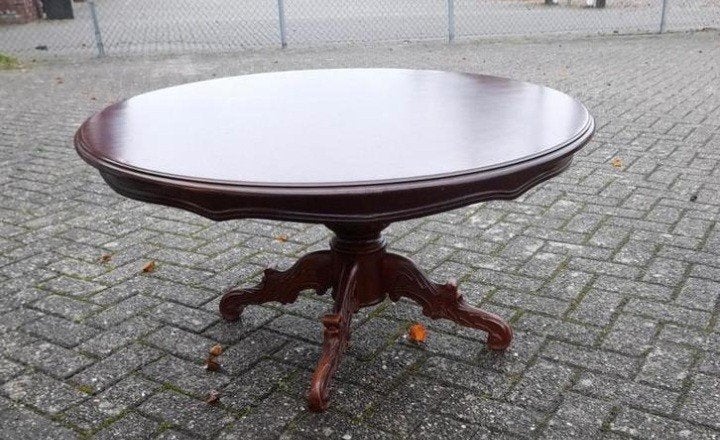 Noten salon tafel met glas plaat, Ophalen