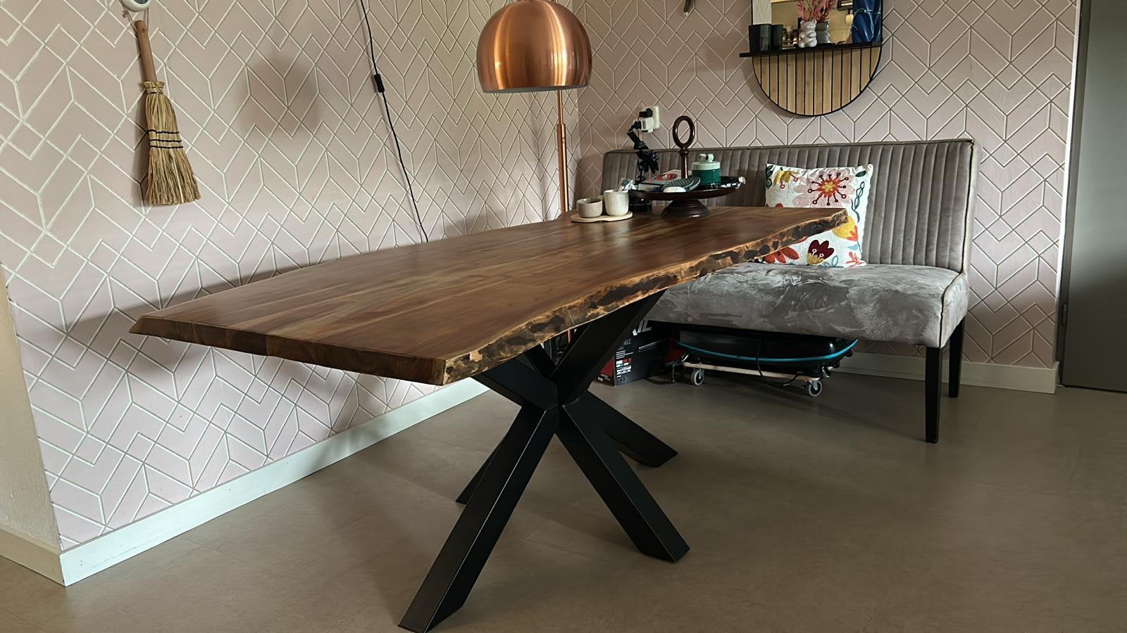 Industriële Boomstamtafel Massief blad ACACIA hout 180x90cm, Huis en Inrichting, Tafels | Eettafels, Ophalen, Overige materialen
