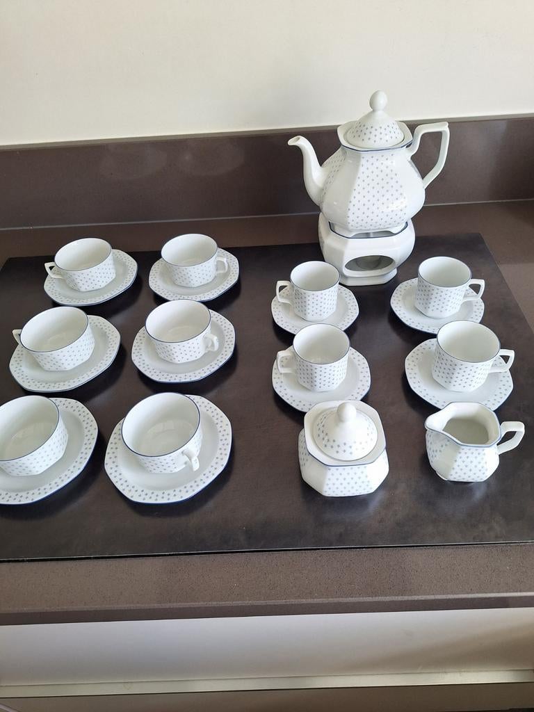 VINTAGE 14 DELIG  PORSELEINEN KOFFIE/THEE SERVIES VAN D.E., Ophalen of Verzenden, Porselein, Overige stijlen