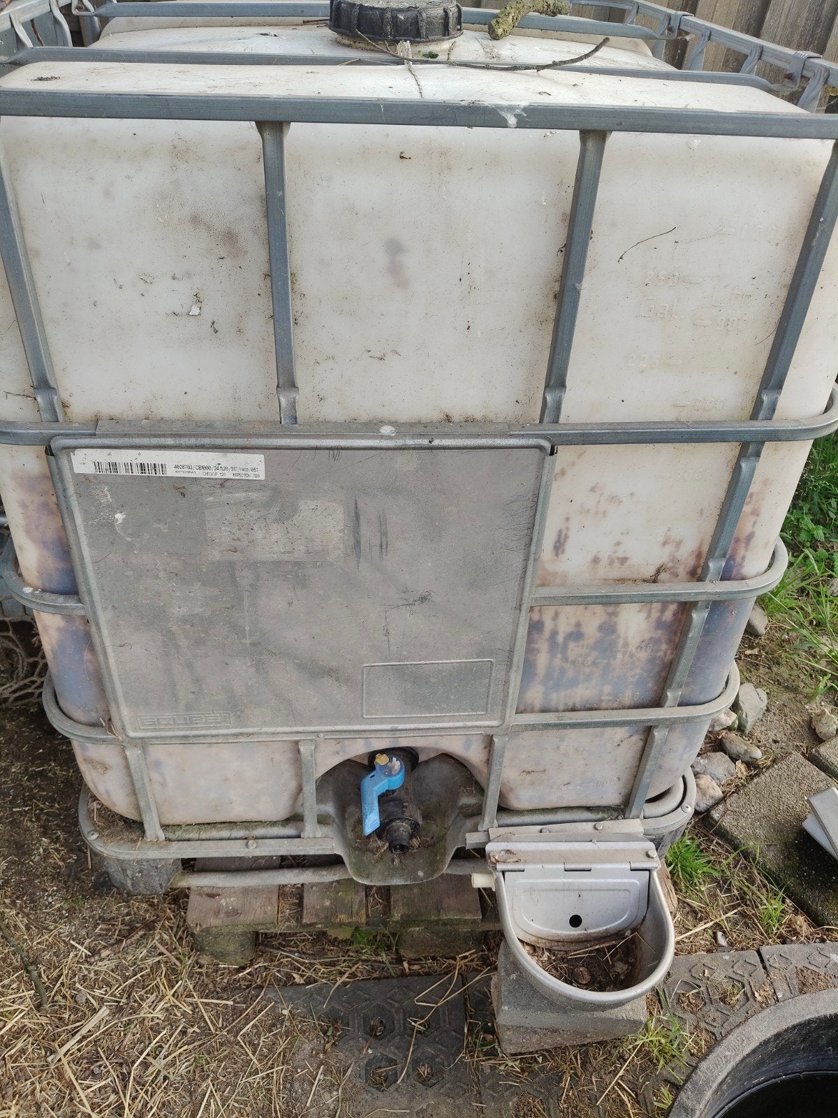 Gratis IBC Watertank 1000L met kraan en drinkbak, Ophalen, Kunststof, Gebruikt, Met kraantje