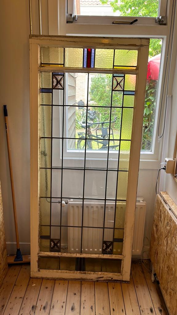 Glas in lood raam/deur, Ophalen, Gebruikt, Glas in lood, 80 tot 120 cm