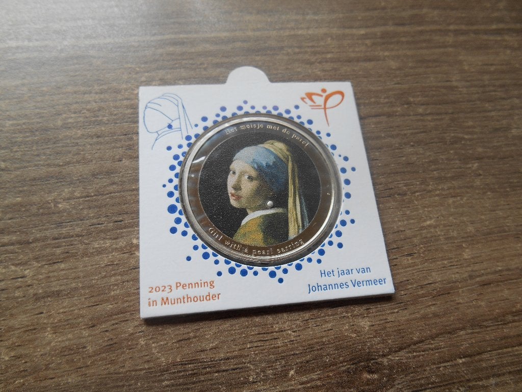 Het jaar van Johannes Vermeer penning in munthouder KNM, Postzegels en Munten, Ophalen of Verzenden, Overige materialen, Nederland