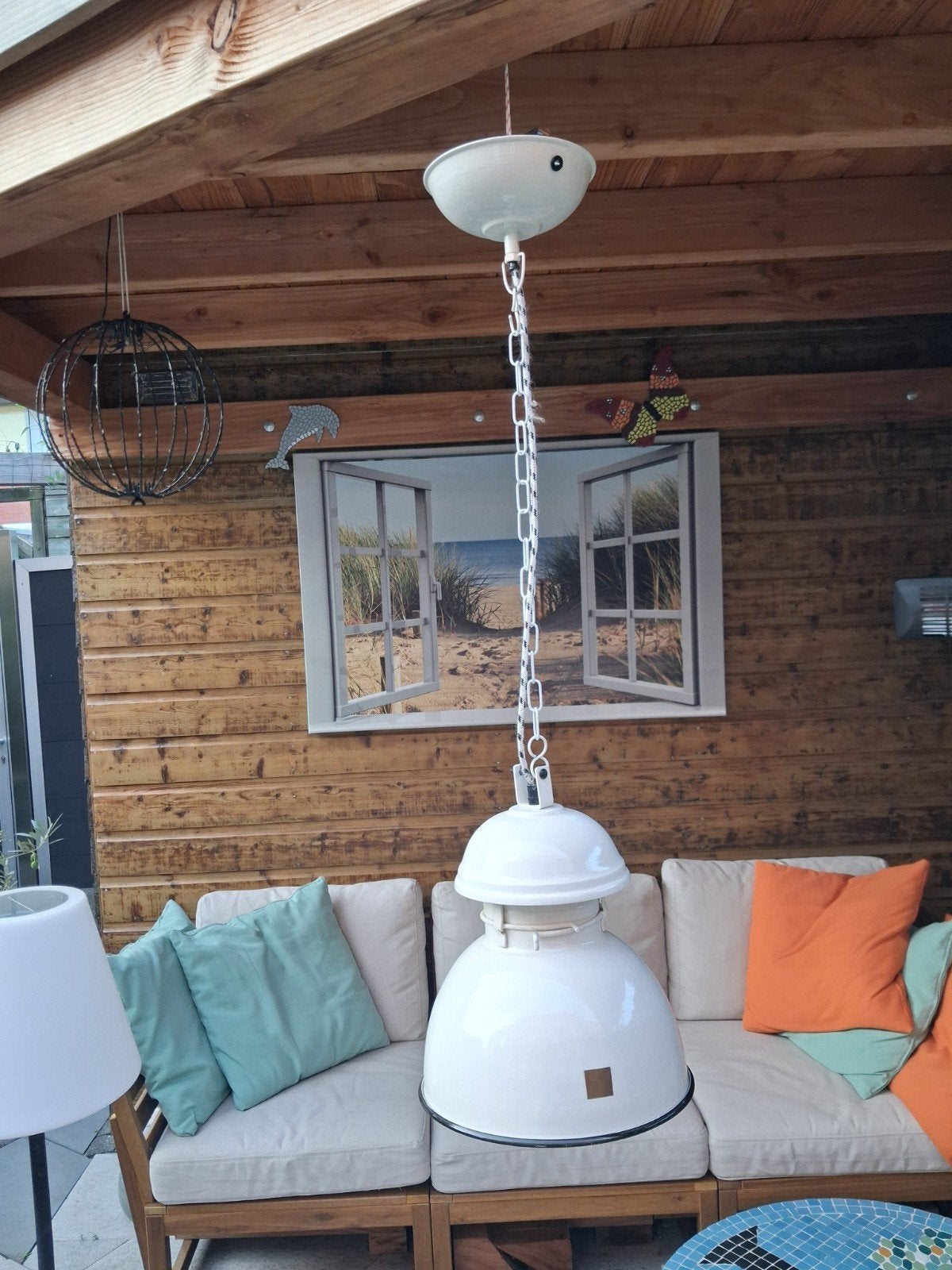 HK Living Design Hanglamp - Wit Emaille, Huis en Inrichting, Ophalen, Gebruikt, Industrieel, Modern, Scandinavisch, E27 (groot)