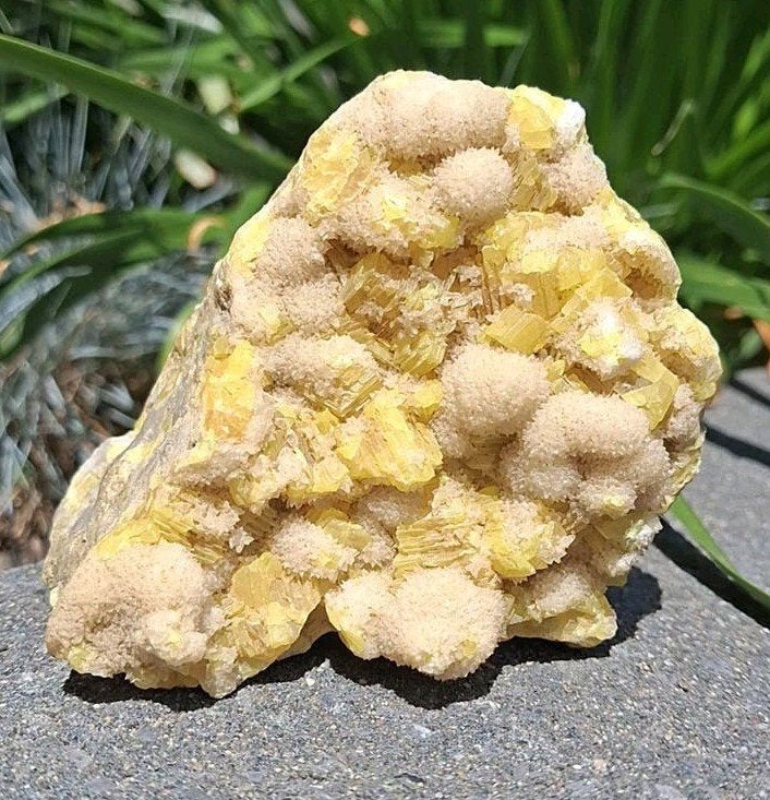 Zwavelkristallen op Aragoniet - Matrix, Ophalen of Verzenden, Mineraal