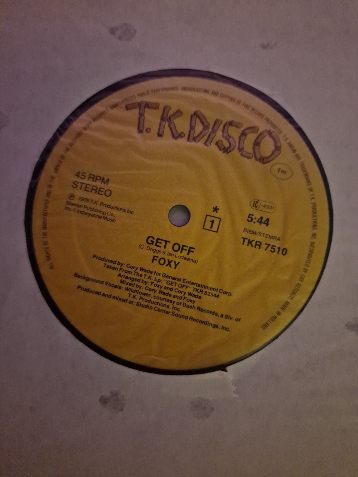 Foxy - Get Off (TK Disco) 1978 Vinyl Single 45 RPM, Gebruikt, 7 inch, Ophalen of Verzenden, EP