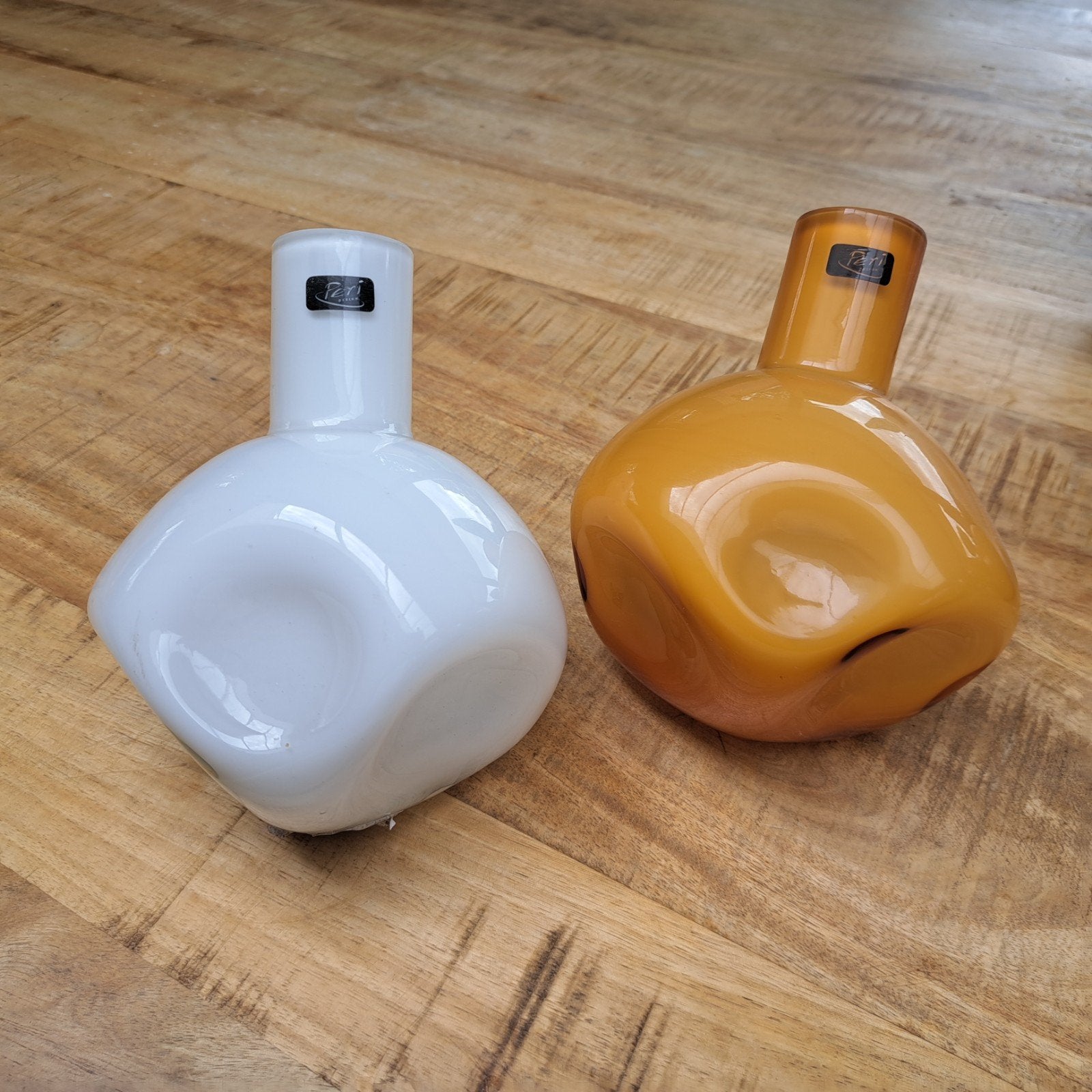 Peri bol vazen wit en oranje/bruin, handgemaakt, Handgemaakt, Wit, Nieuw, Ophalen of Verzenden