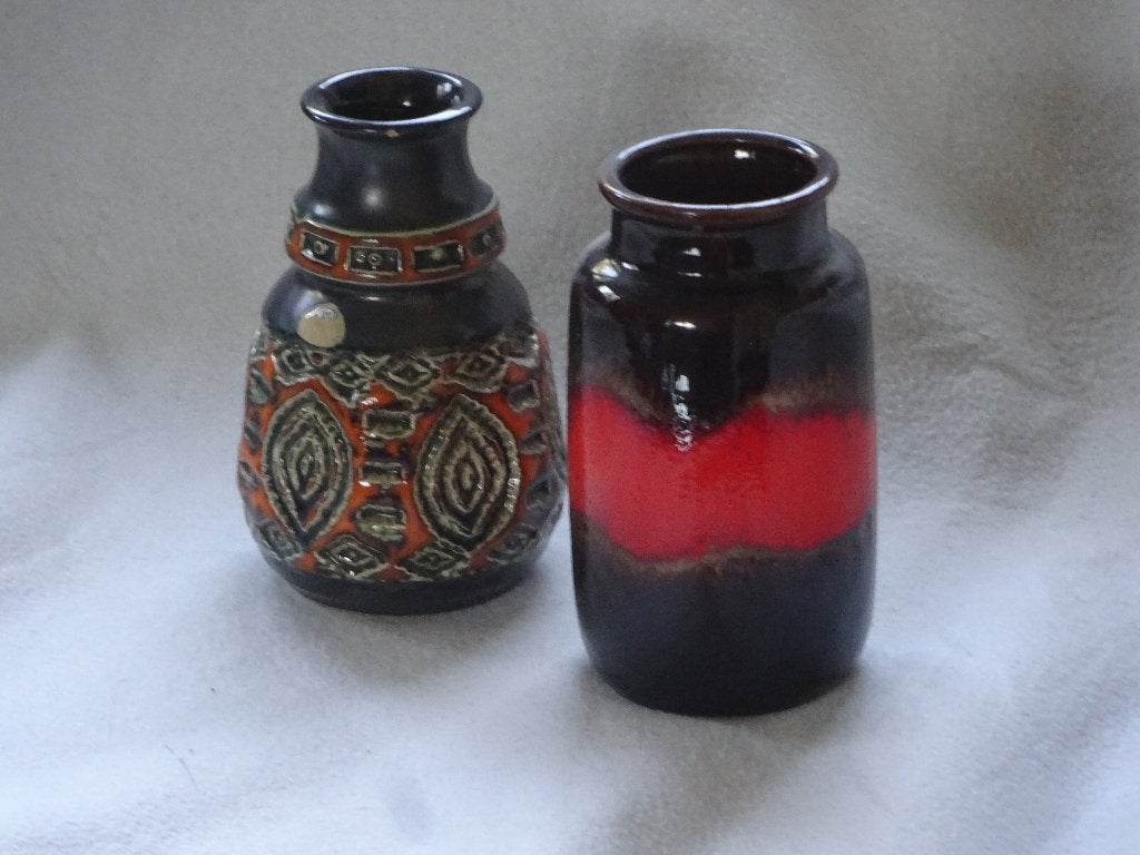 Twee vintage vazen "Fat Lava"., Huis en Inrichting, Woonaccessoires | Vazen, Gebruikt, Oranje, Steen/keramiek, 15 cm