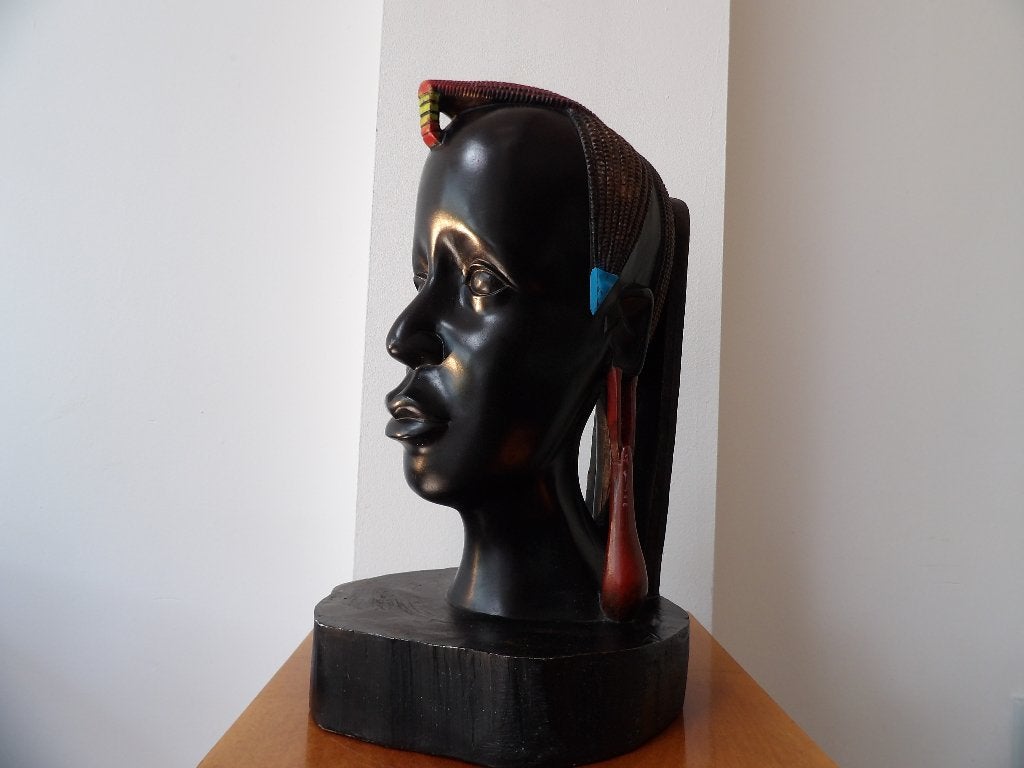 Gaaf Sixties Houten Beeld Afrikaanse Vrouw - 33,5cm, Handgemaakt, Ophalen of Verzenden, 20 - 50 cm, Beeld