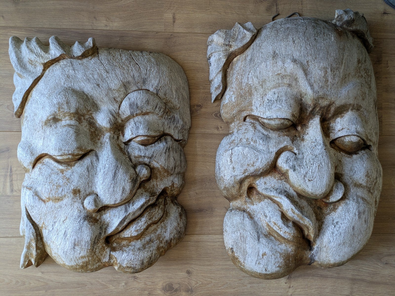 Monumentale Antieke Javaanse Wandmaskers /Tribale Volkskunst, Antiek en Kunst, Ophalen