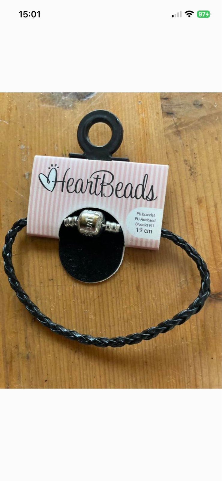Zwart PU Leren Armband 19 cm voor Bedels - HeartBeads, Zwart, Nieuw, Leer, Ophalen of Verzenden