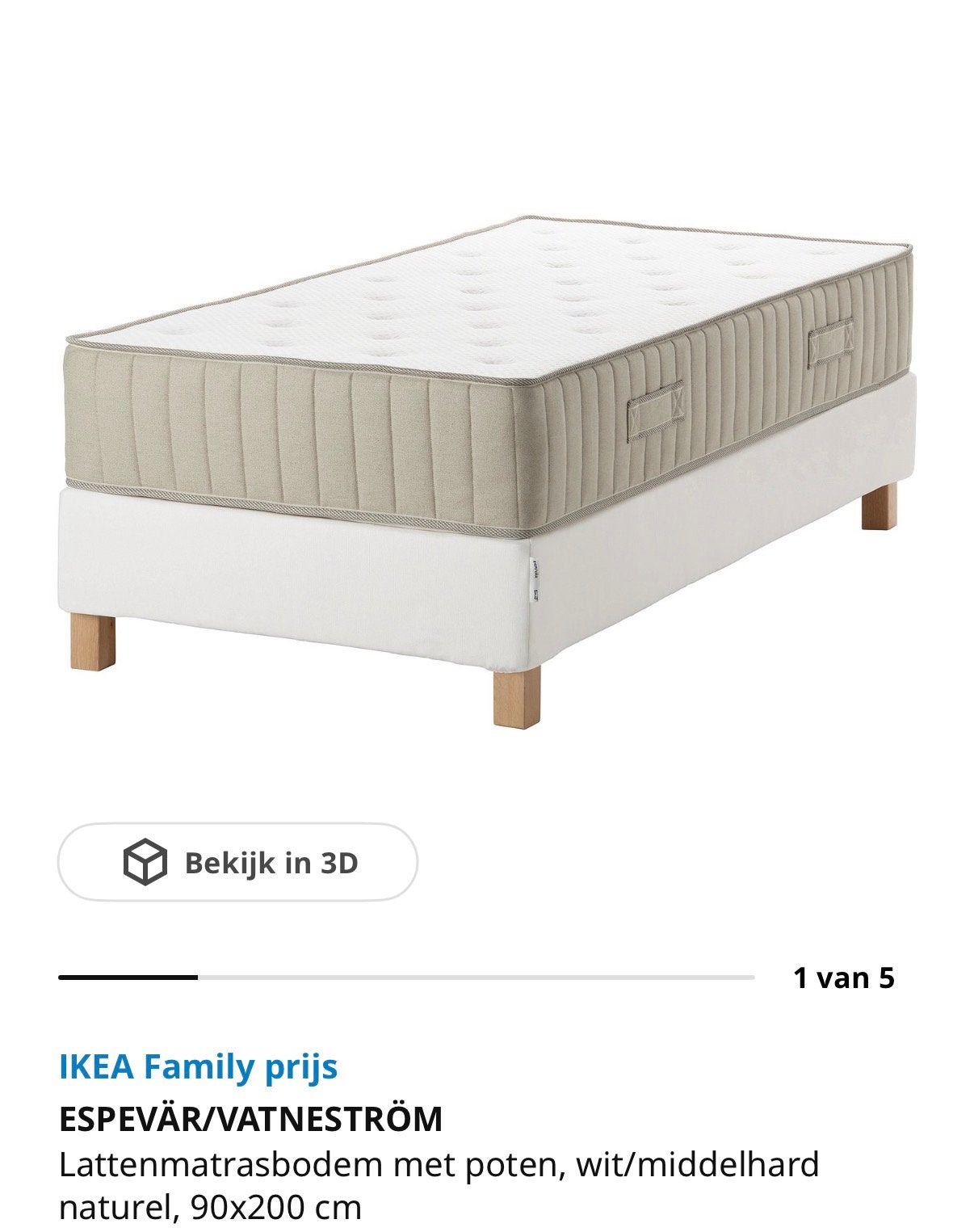 Eenpersoons matrasbodem IKEA houten poten exclusief matras, Ophalen, 90 cm, Eenpersoons, Wit