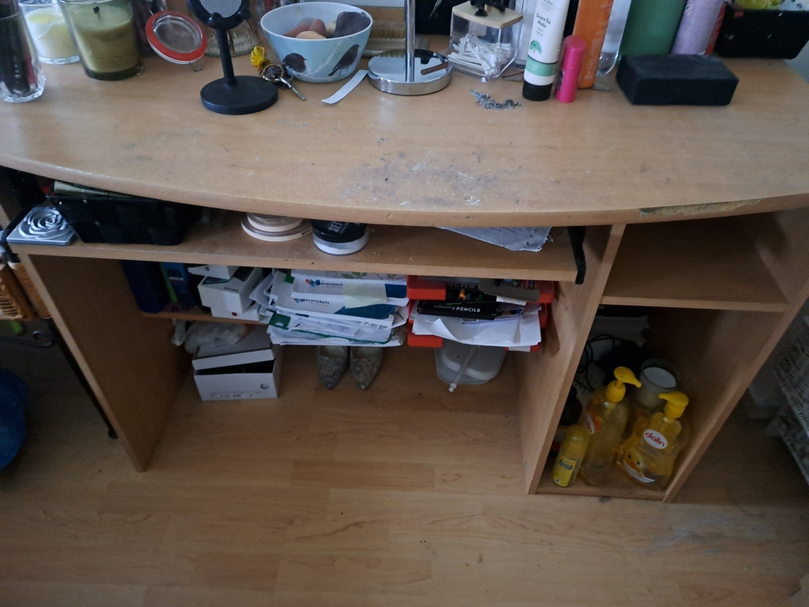 Buro lichtbruin met uitschuifblad en schappen, Huis en Inrichting, Bureaus, Ophalen of Verzenden, Gebruikt
