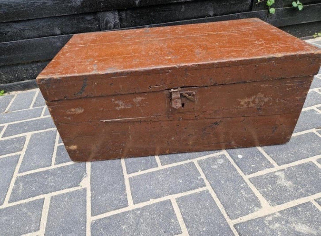 Oude brocante bruine kist, Ophalen, Gebruikt, Minder dan 50 cm, Minder dan 50 cm
