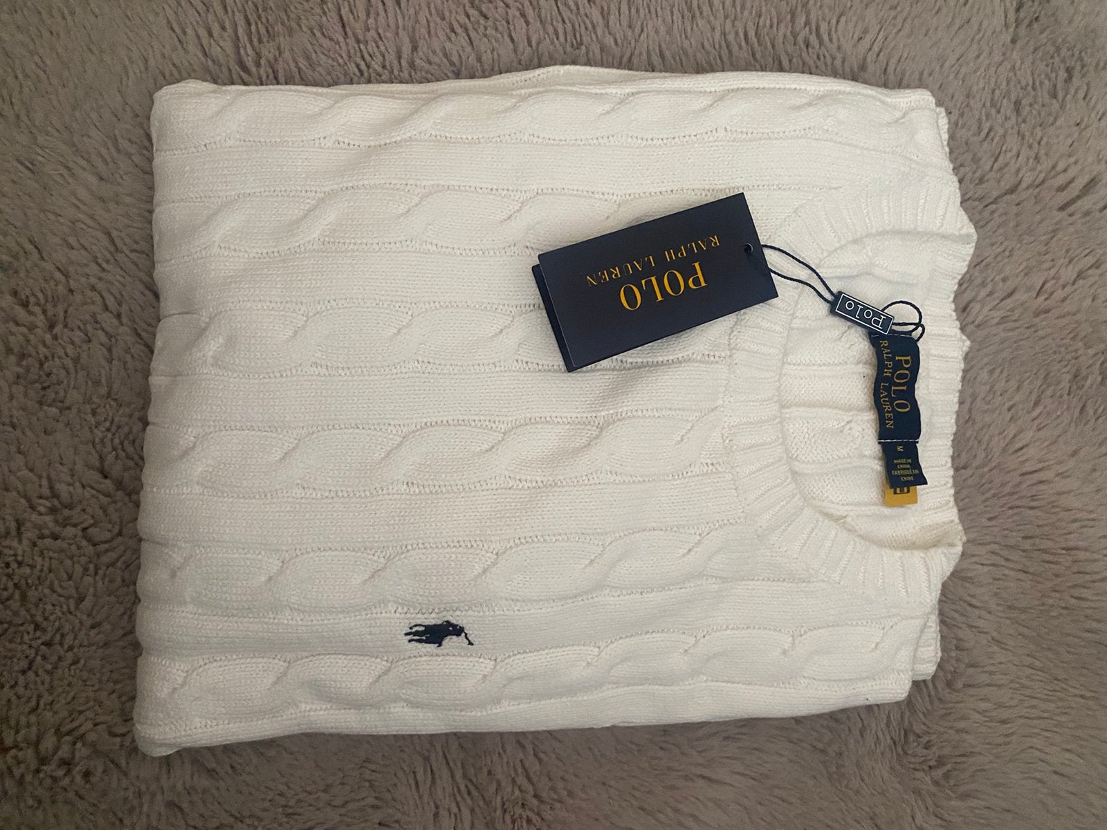 Polo Ralph Lauren kabelgebreide trui wit, Verzenden, Nieuw, Maat 48/50 (M), Wit