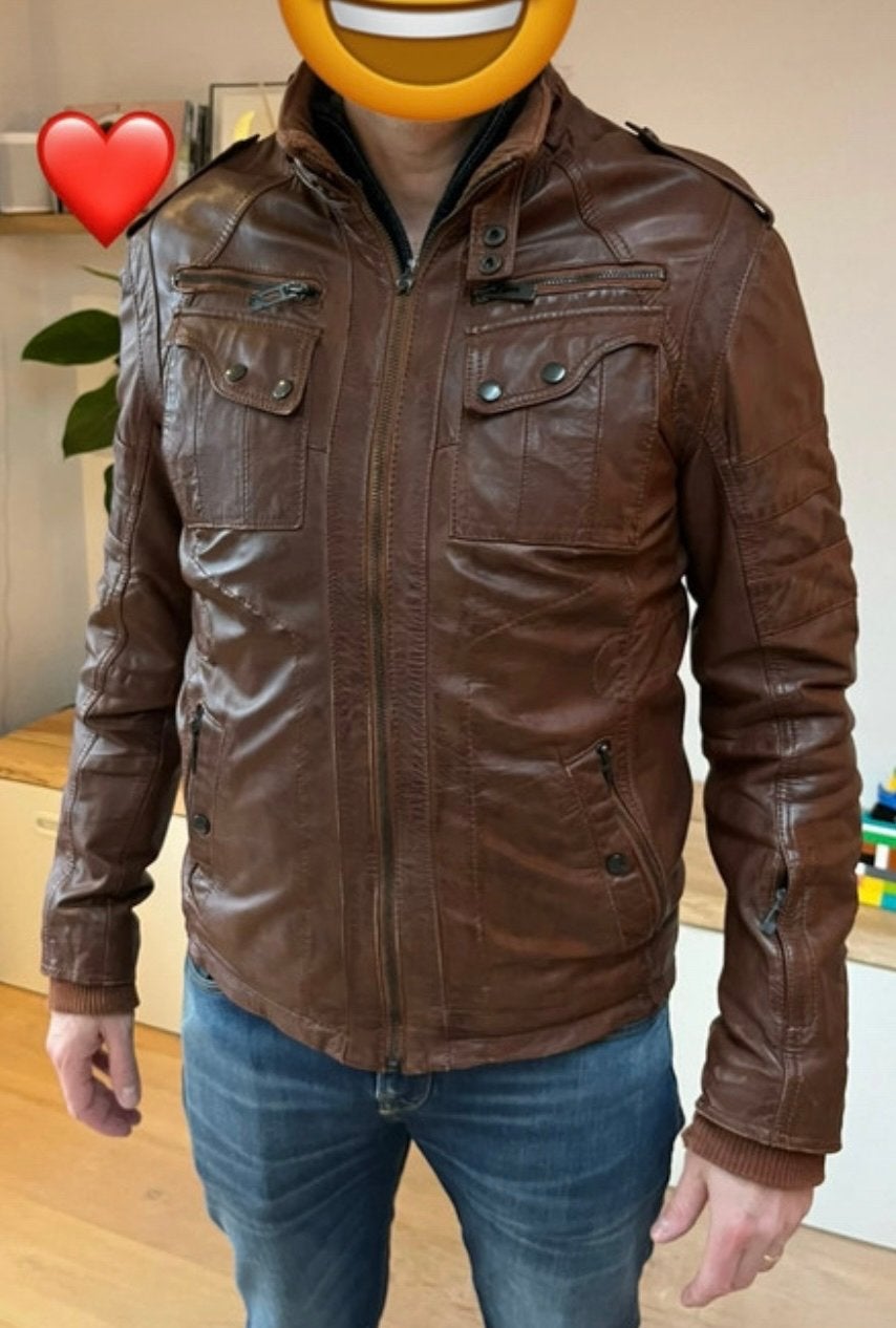 Echt leren jas van Maze, maat M, Kleding | Heren, Ophalen of Verzenden, Gedragen, Maat 48/50 (M), Bruin
