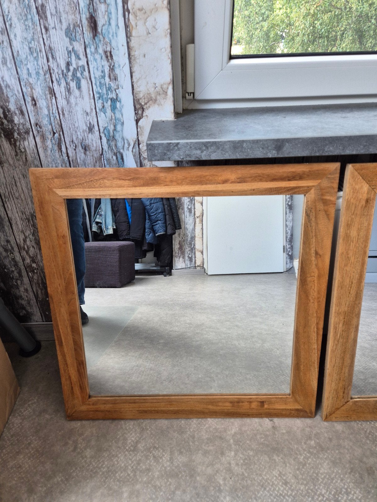 3 Spiegels met houten lijst, Ophalen, Vierkant, Zo goed als nieuw, Minder dan 100 cm