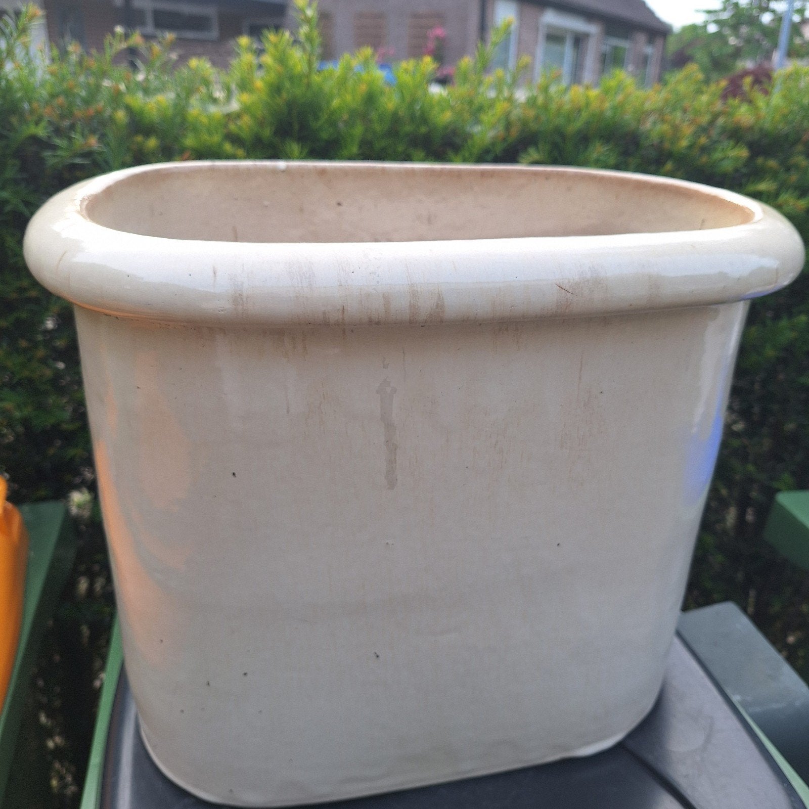 Robuuste ovale ambachtelijke geglazuurde bloembak bloempot, Tuin en Terras, Bloembakken en Plantenbakken, Ophalen, Steen, Minder dan 60 cm