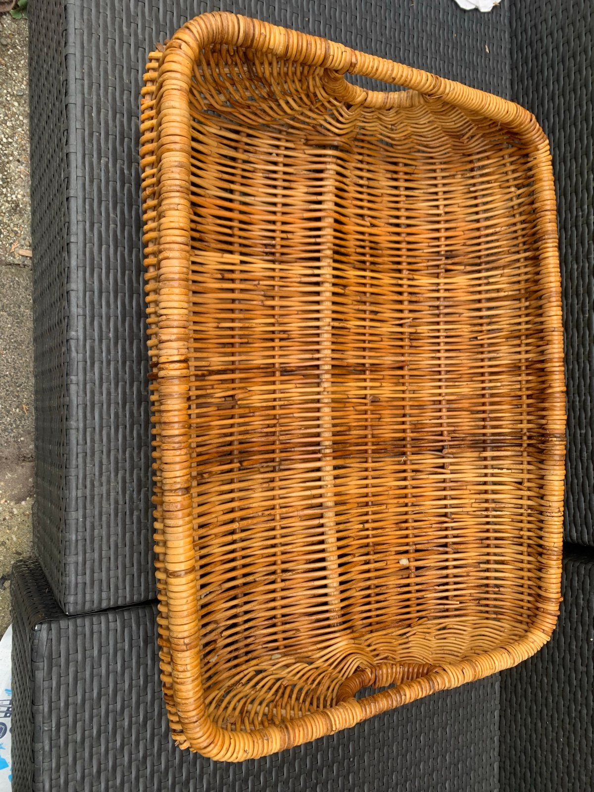 Vintage rotan dienblad - rechthoekig, Ophalen, Gebruikt, Rechthoekig, Riet