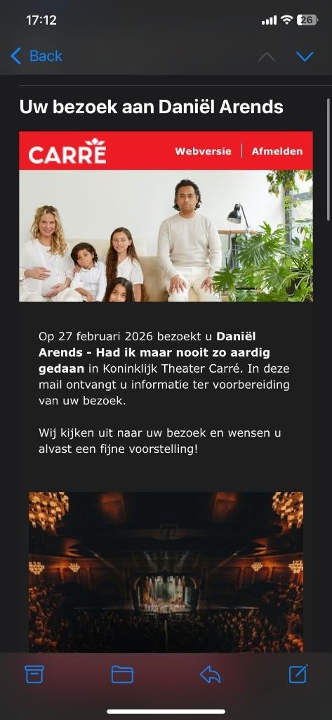 Kaartje Daniel Arends Carre 27/02 22.00 uur, Eén persoon, Februari