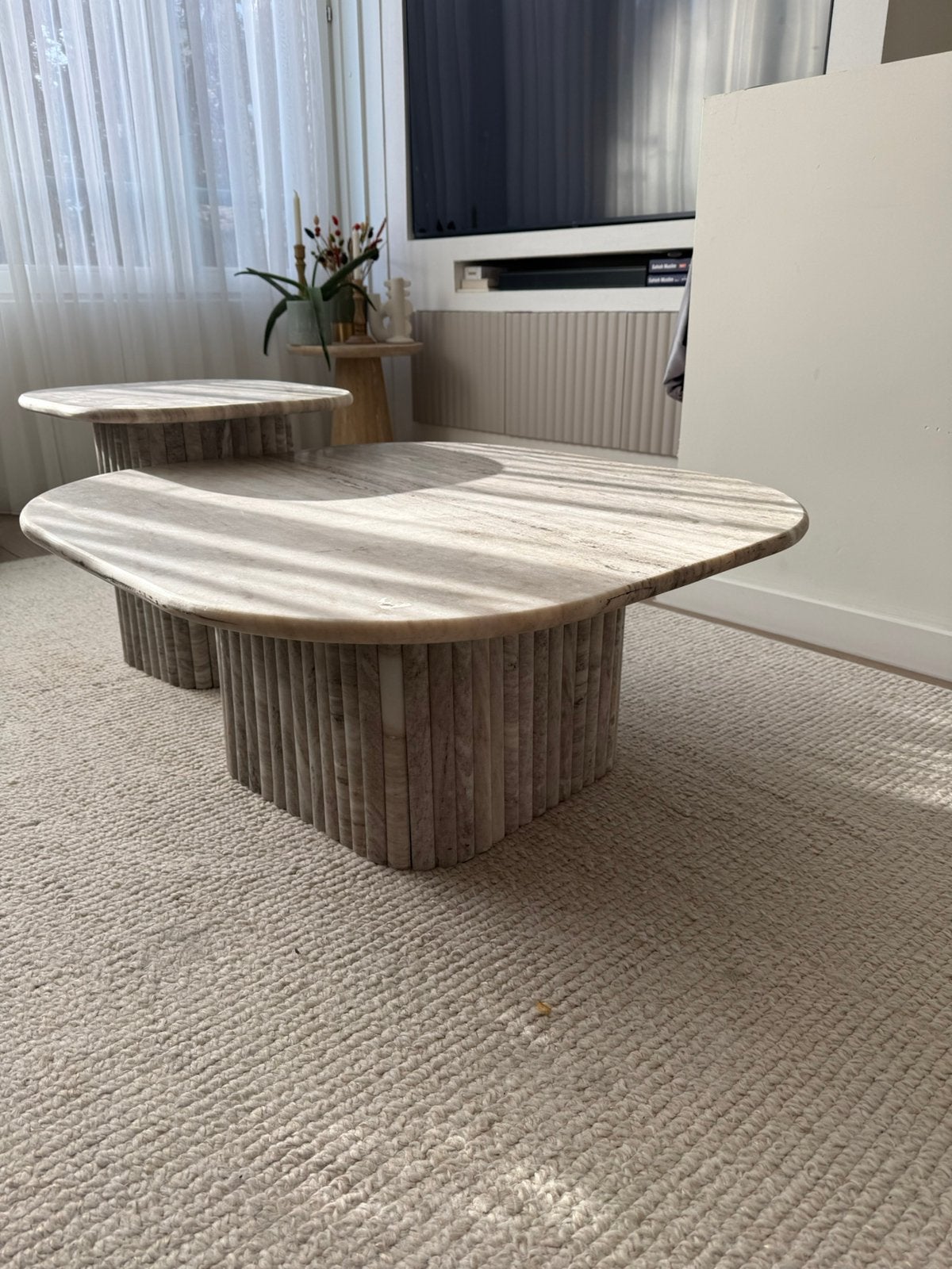 By-Boo Salontafel Dorique marmer en mangohout!, Ophalen, Rond, 50 tot 100 cm, Minder dan 50 cm