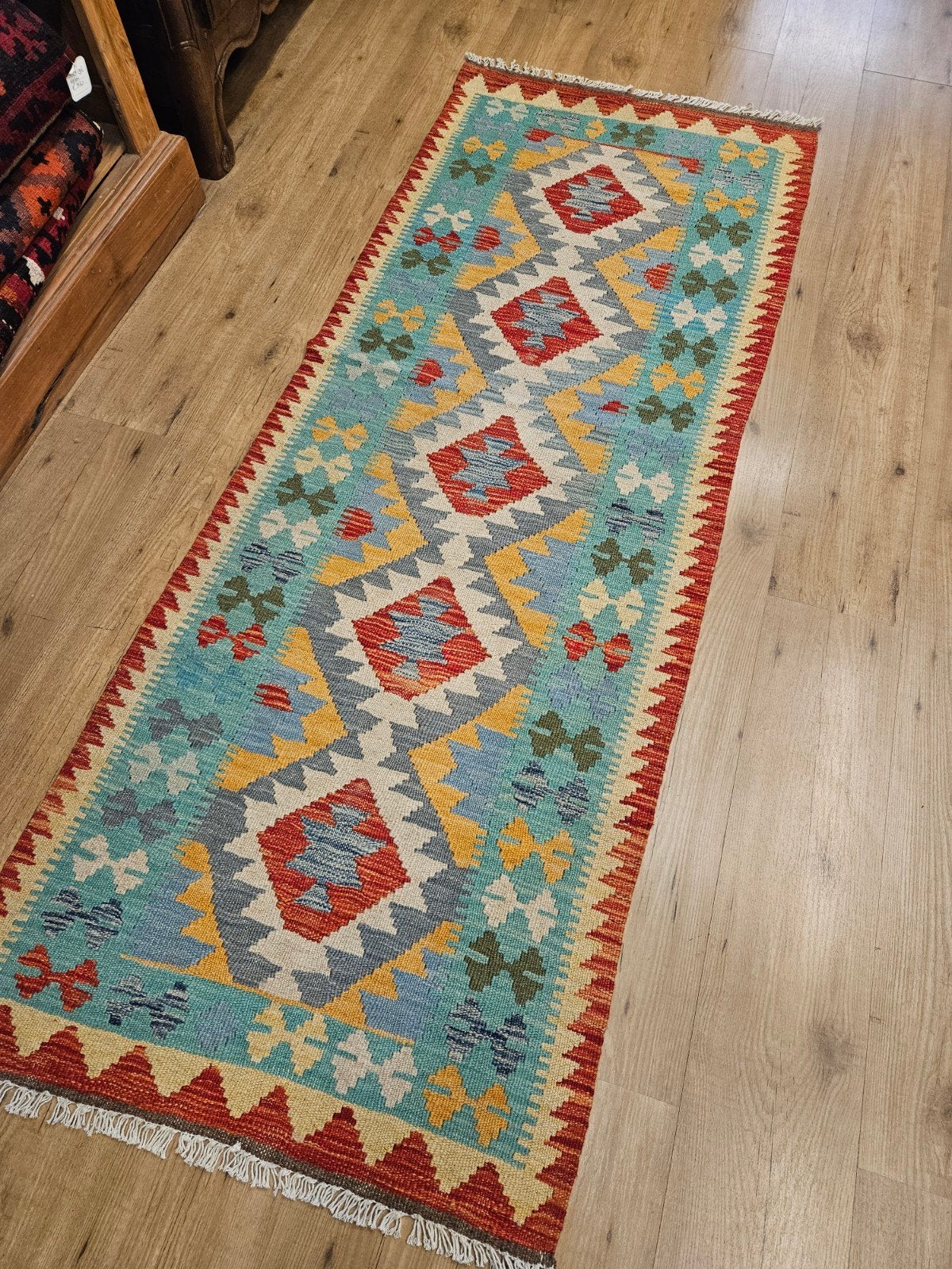 Handgeweven oosterse wollen kelim loper 199x75, Info@SlatsAntiek.nl, Vof Slats Antiek, Kelim, Rechthoekig