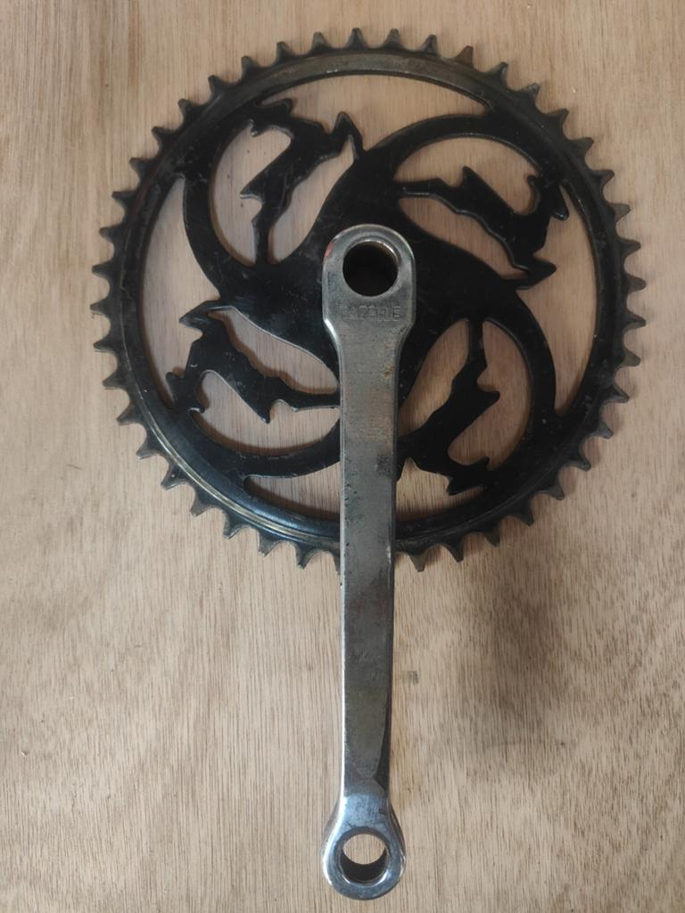 Unieke Gazelle crankstel 165mm 44T met logo, Crankstel of Pedalen, Gebruikt, Staal, Ophalen of Verzenden