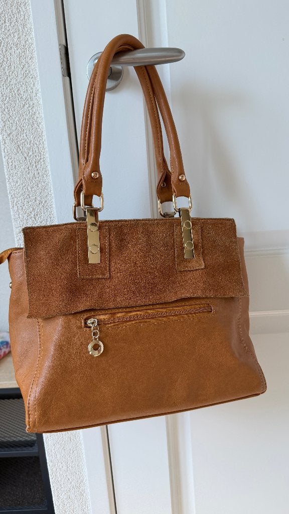 z.g.a.n. leer met suede tas, Ophalen of Verzenden, Zo goed als nieuw, Overige kleuren, Handtas