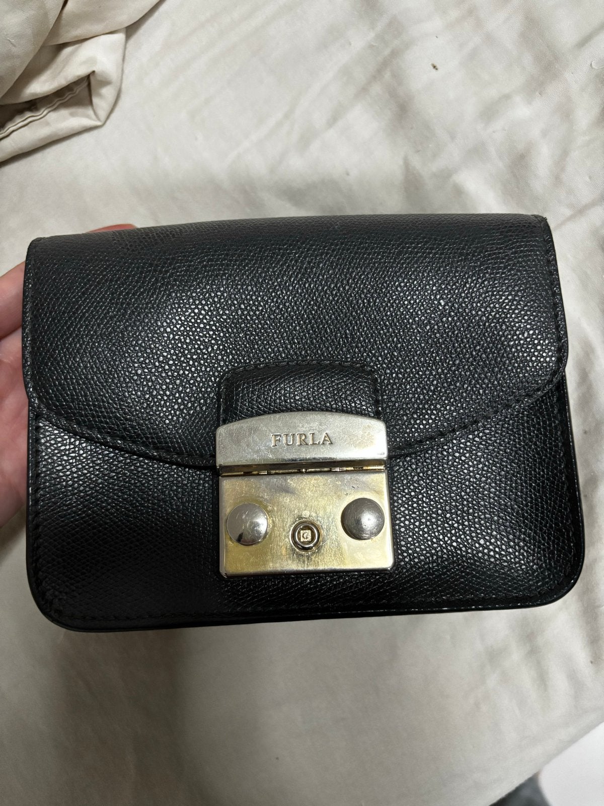 Furla Schoudertas Zwart Leer, Overige merken, Gebruikt, Zwart, Ophalen of Verzenden