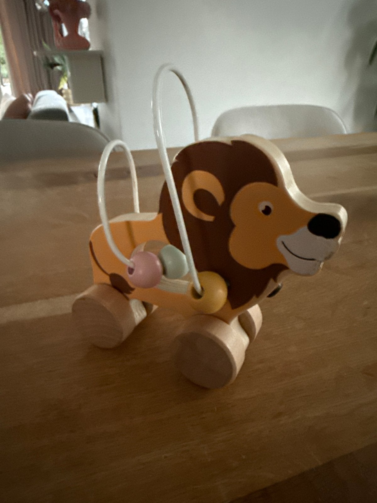 Houten loopwagen leeuw met kralenframe, Ophalen of Verzenden, Gebruikt, Duw- of Trekspeelgoed
