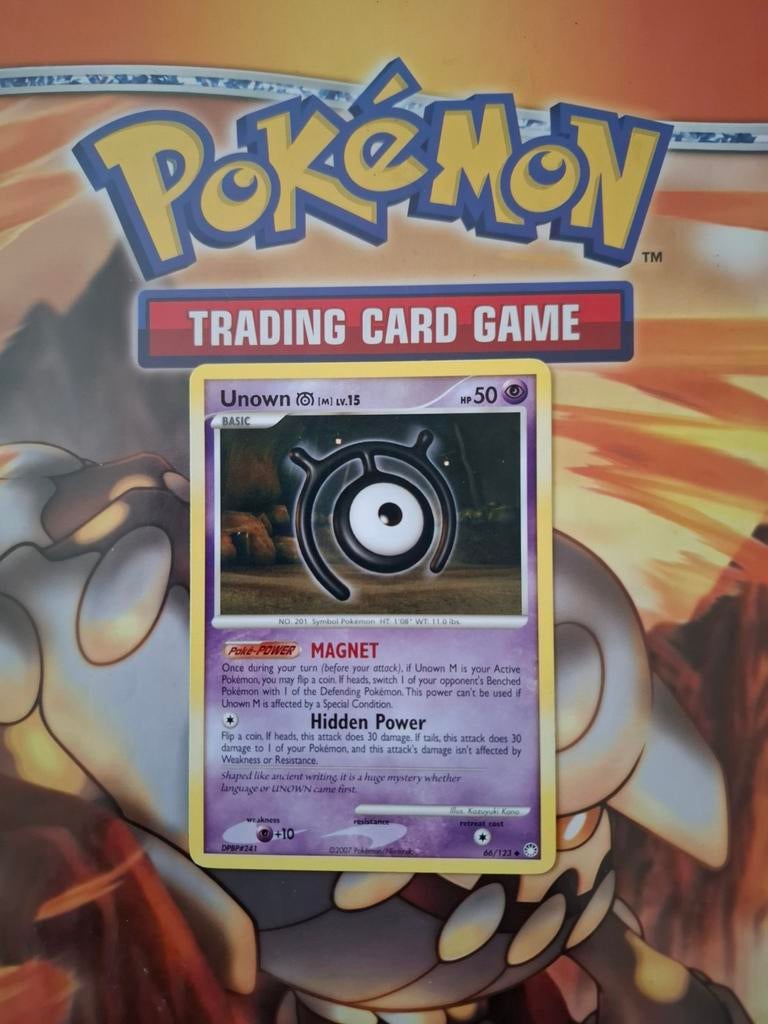 Unown M 66/123 Diamond&Pearl Mysterious treasures pokemon, Ophalen of Verzenden, Gebruikt, Losse kaart