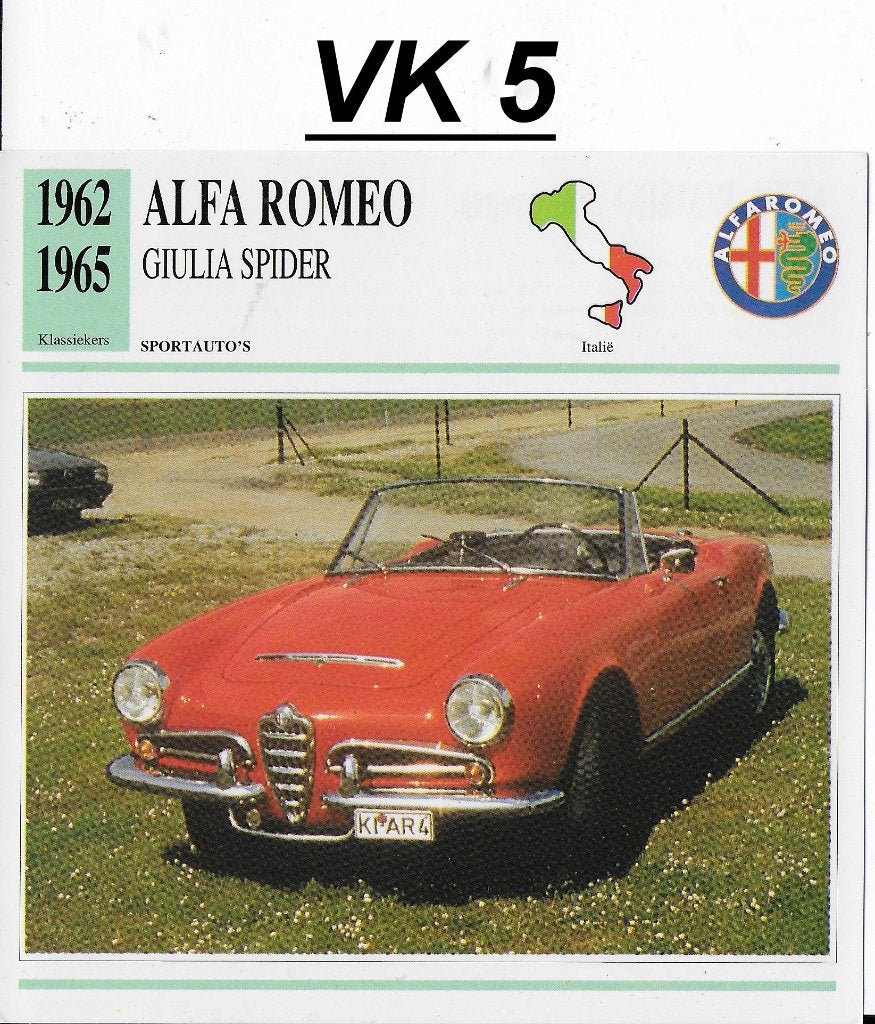 Vk5 autokaart alfa romeo giulia spider ( 1962 - 1965 ), Verzenden, Zo goed als nieuw, Auto's