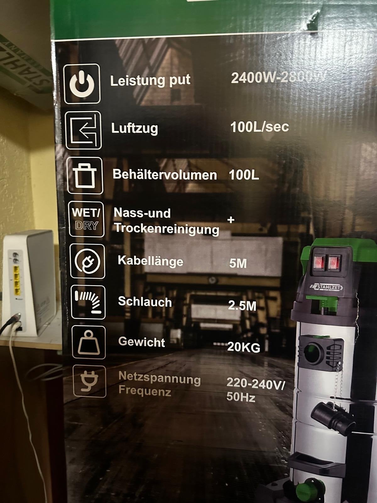 Stahlzet Industriële Stofzuiger 2400-2800W Nat/Droog 100L, Witgoed en Apparatuur, Stofzuigers, Overige merken, Nieuw, Ophalen of Verzenden