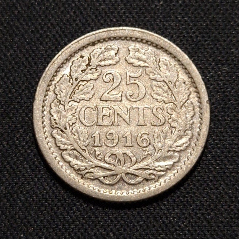 25 cent 1916, Verzenden, Zilver, 25 cent, Koningin Wilhelmina
