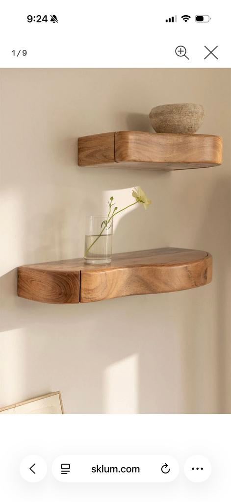 Set van 2 acaciahouten wandplanken met lade, Ophalen of Verzenden, Nieuw