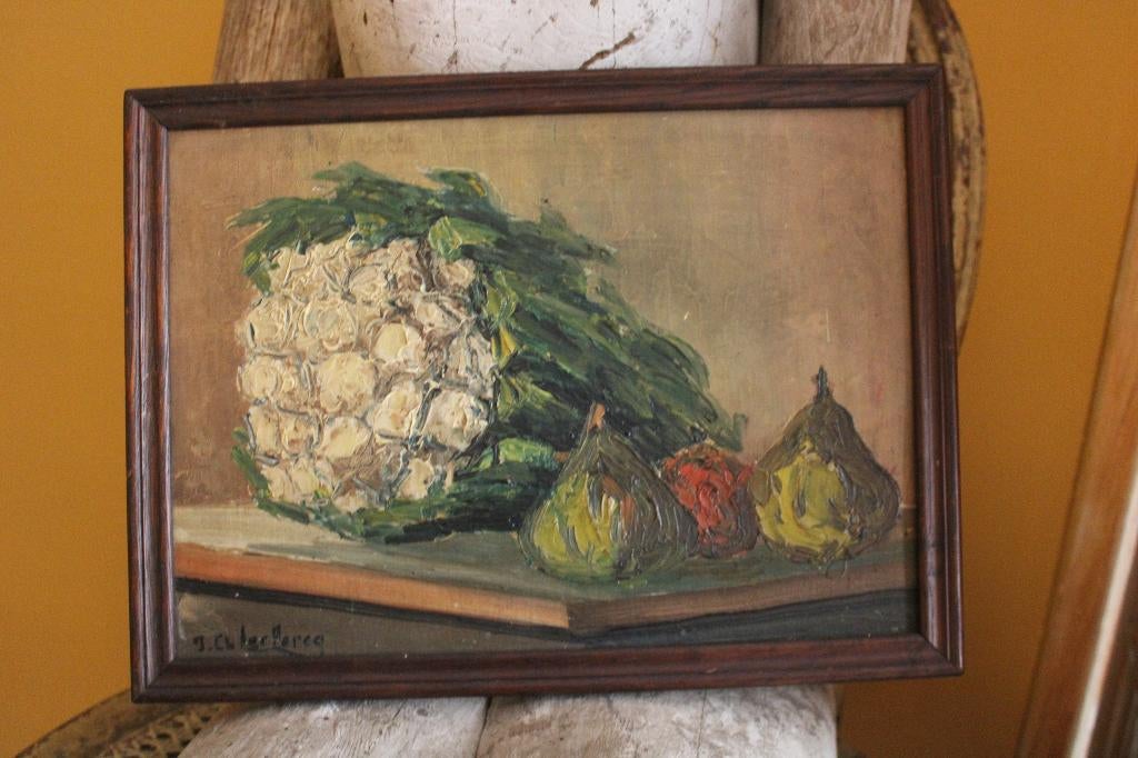Antiek oud frans stilleven olieverf groenten fruit, Ophalen of Verzenden