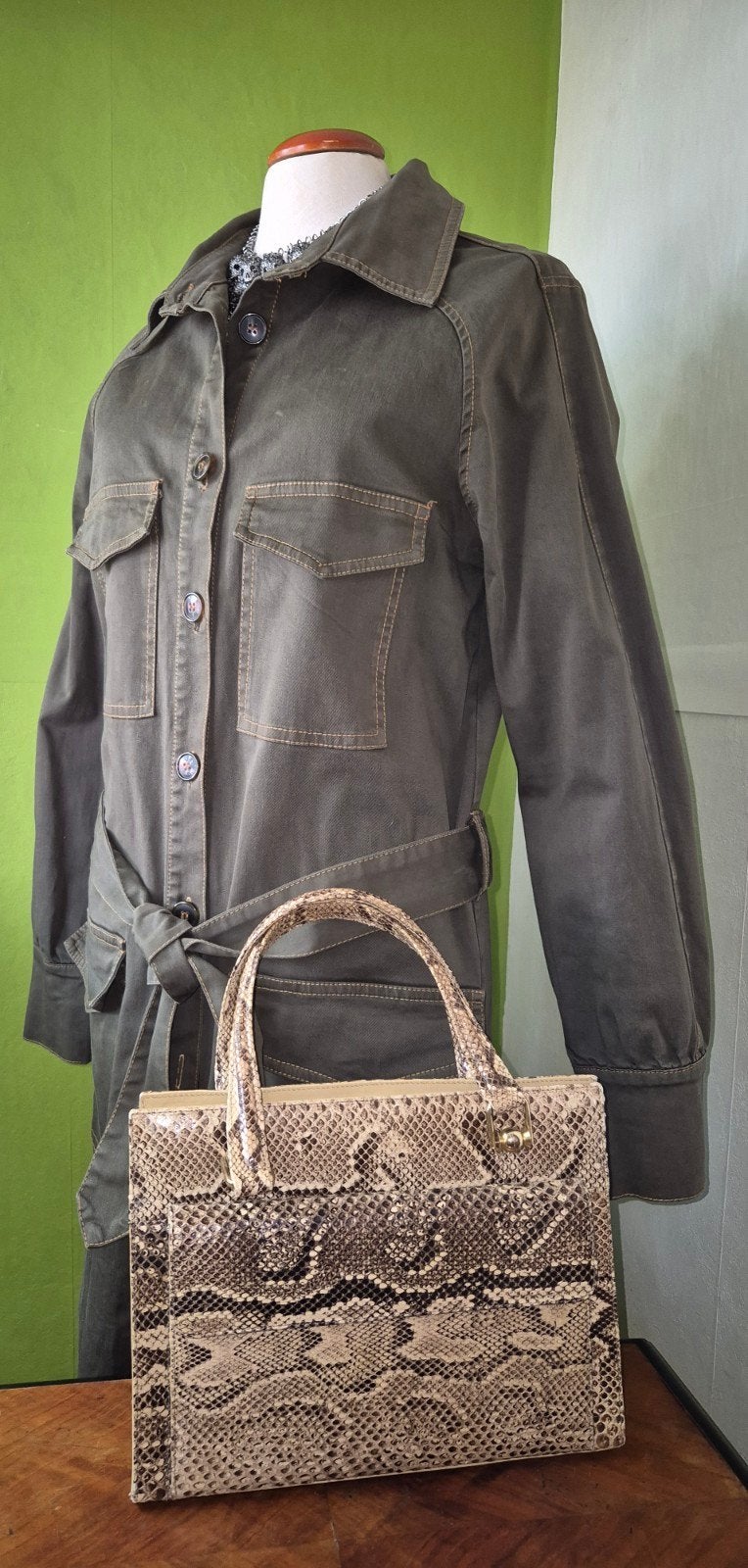 Vintage python Handtas - Uniek en Stijlvol, Ophalen of Verzenden, Gebruikt, Beige, Handtas