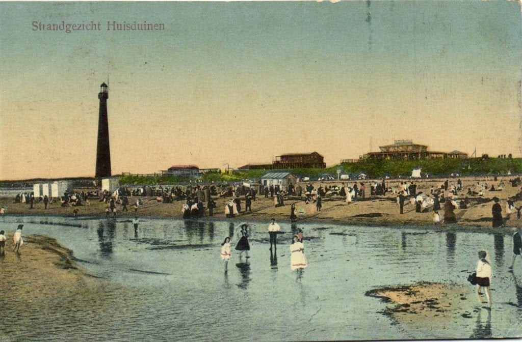 Strandgezicht Huisduinen - vuurtoren - 1914 gelopen, Verzenden, Voor 1920, Gelopen, Friesland