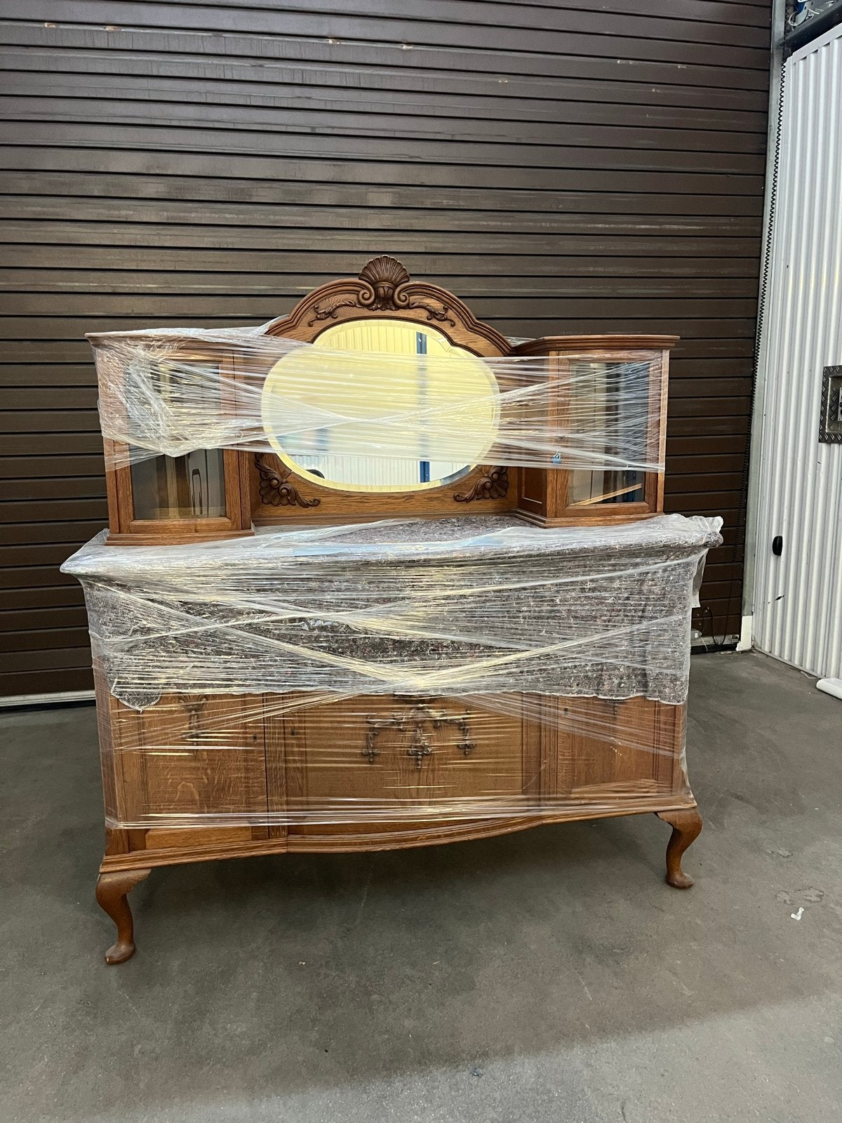 Antieke Eiken Dressoir met Spiegel en Vitrinekasten, Ophalen