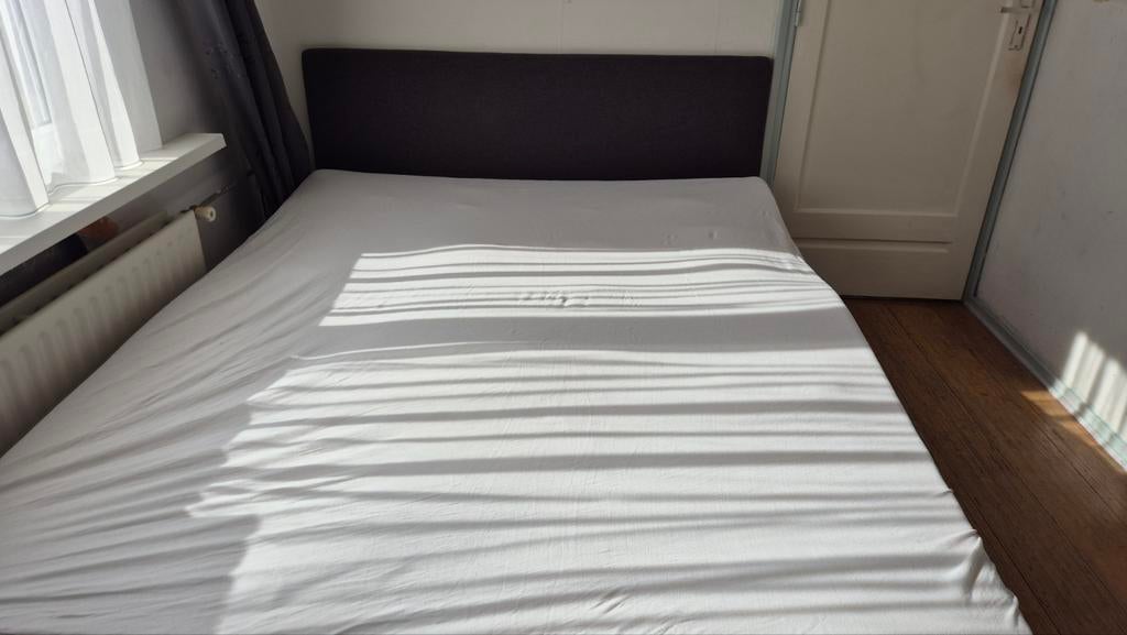 Tweepersoons boxspring - Goede staat, Ophalen, Gebruikt, Tweepersoons, Grijs