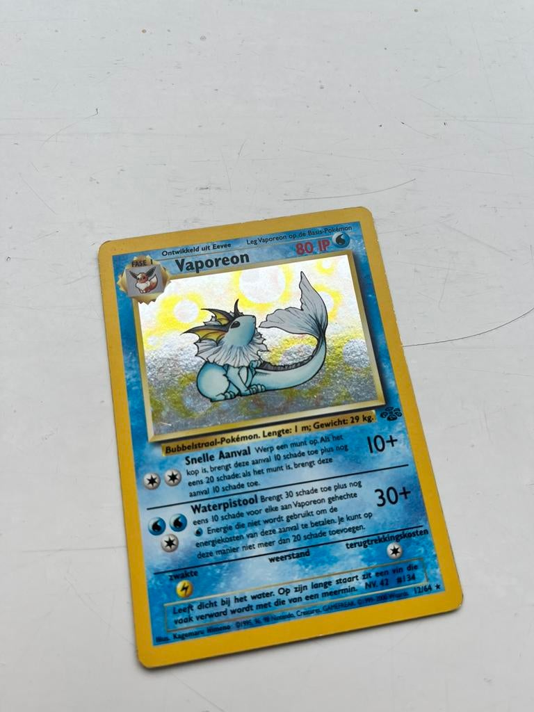 Vaporeon 12/64 Jungle Holo Pokémonkaart – mooie staat, Ophalen of Verzenden, Zo goed als nieuw