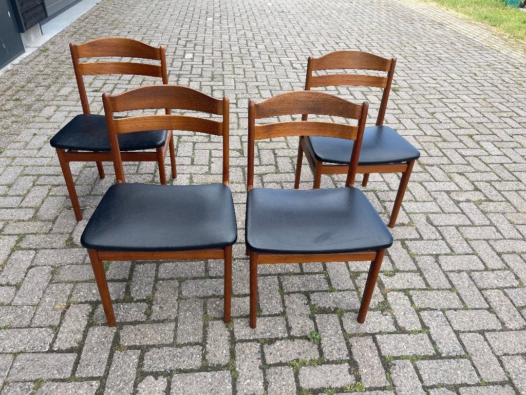 Set van 4 Deense Teak stoelen - Boltinge Stolefabrik - J'60, Ophalen, Zwart, Zo goed als nieuw, Vier
