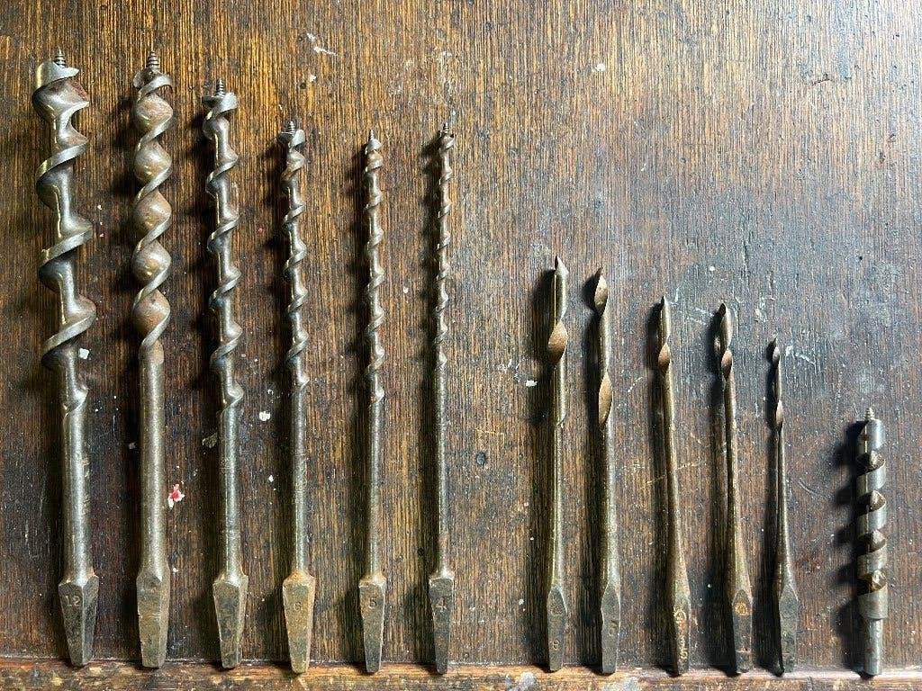 Set slangenboren/omslagboren Sheffield (Robert Sorby & CWE), Antiek en Kunst, Antiek | Gereedschap en Instrumenten, Ophalen of Verzenden