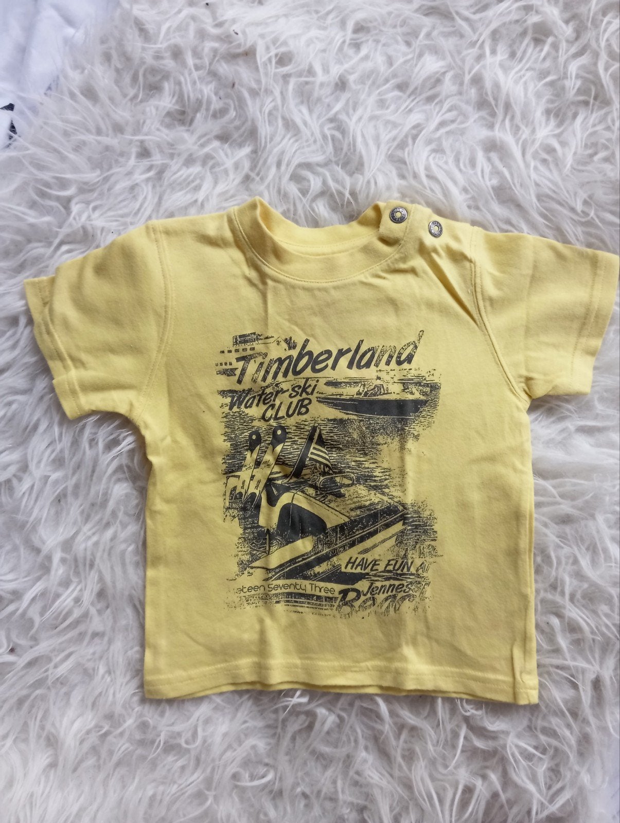 Geel Timberland T-shirt met bootprint, maat 74, Ophalen of Verzenden, Timberland, Jongetje, Shirtje of Longsleeve