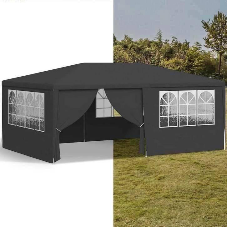 Partytent, Paviljoen, 4x6, opvouwbaar, Met Zijwanden, Zwart, Tuin en Terras, Opvouwbaar, Partytent, Nieuw, 4 tot 6 meter