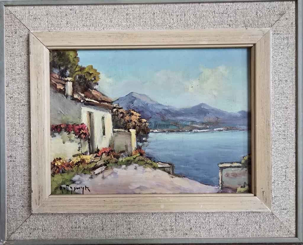 Sfeervol Vintage Mediterraan Kustlandschap – A. van Rijswijk, Antiek en Kunst, Kunst | Schilderijen | Klassiek, Ophalen of Verzenden