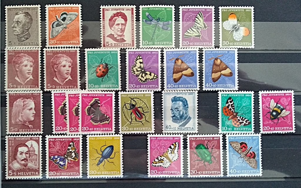 Zwitserland : 1950-1957 Pro Juventute Insecten losse waarden, Ophalen of Verzenden