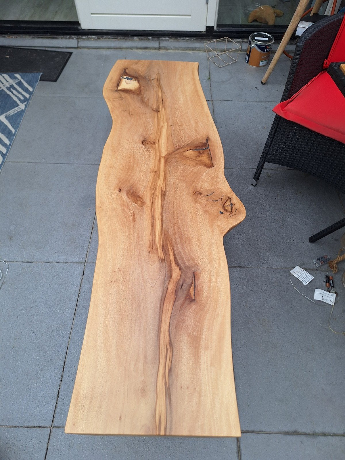 platanen boomstamtafel met rvs poten, Huis en Inrichting, Ophalen, Rechthoekig, 50 tot 100 cm, Minder dan 50 cm
